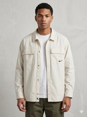 Nike Sportswear Style Essentials Woven Overshirt Jacket Sail Beige Men's Sz XL